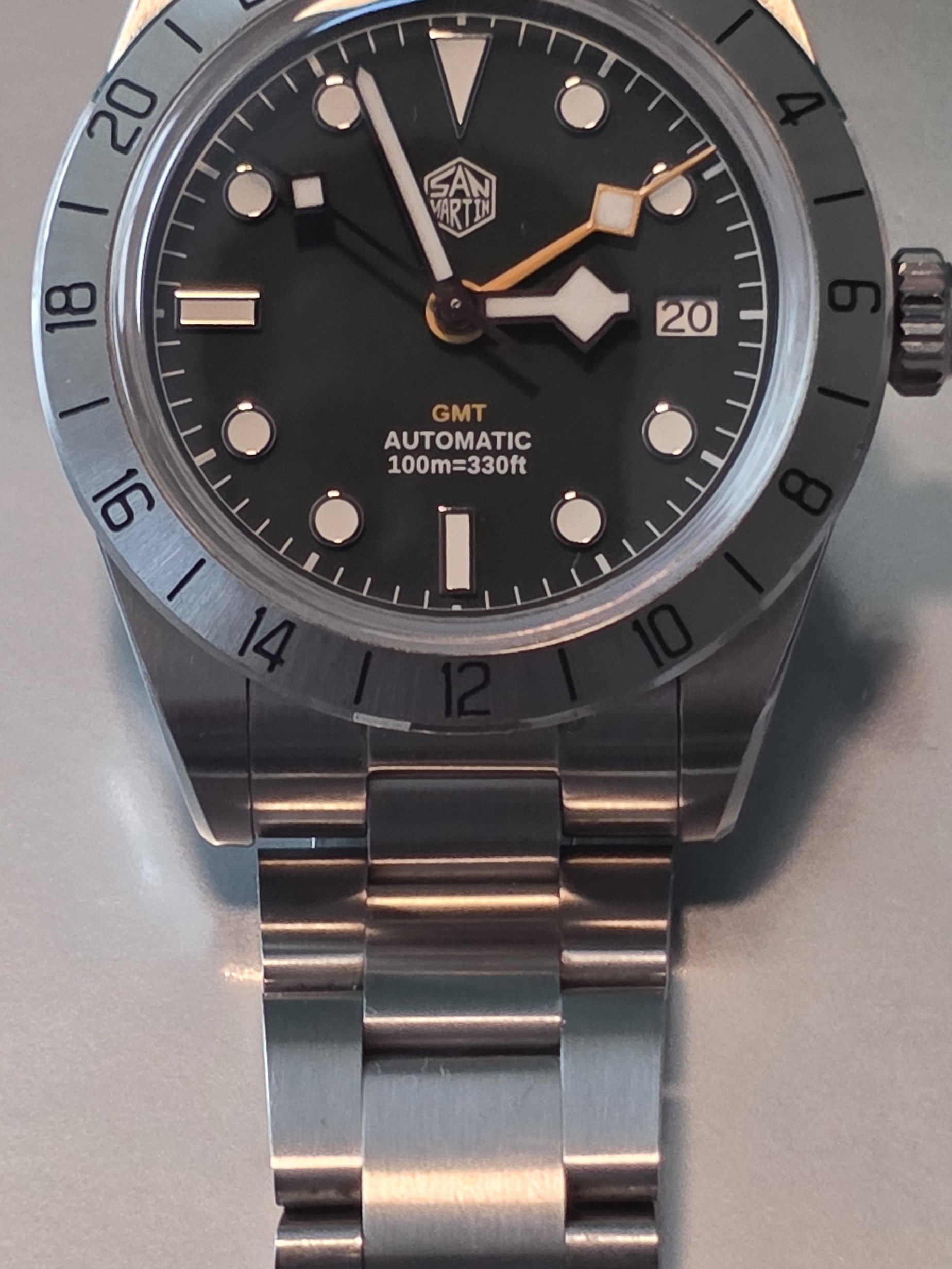 San Martin Gmt Automatic Stainless Steel Watch  Green Dial